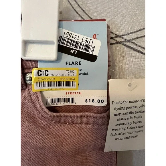 Girls Mid-rise Pink Button Flare Fly Jeans- Cat & Jack Size 4 - Picture 3 of 4